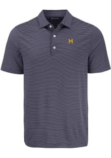 Mens Michigan Wolverines Navy Blue Cutter and Buck Vault Forge Eco Fine Line Short Sleeve Polo S..