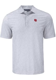 Mens Nebraska Cornhuskers Grey Cutter and Buck Vault Pike Flora Short Sleeve Polo Shirt