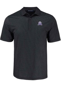 Mens Northwestern Wildcats Black Cutter and Buck Vault Pike Shadow Check Short Sleeve Polo Shirt