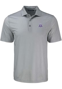 Mens Northwestern Wildcats Grey Cutter and Buck Vault Pike Shadow Check Short Sleeve Polo Shirt