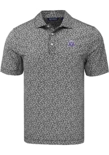 Mens Northwestern Wildcats Black Cutter and Buck Vault Pike Flora Short Sleeve Polo Shirt