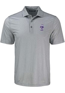 Cutter and Buck K-State Wildcats Mens Grey Vintage Pike Shadow Check Short Sleeve Polo