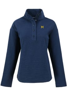 Womens Michigan Wolverines Navy Blue Cutter and Buck Vault Hunts Point Qtr Zip