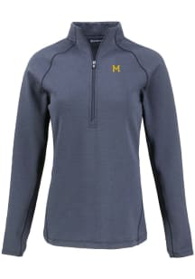 Womens Michigan Wolverines Navy Blue Cutter and Buck Vault Pehastin Qtr Zip