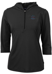 Cutter and Buck Miami Marlins Womens Black Virtue Eco Pique Hooded Sweatshirt