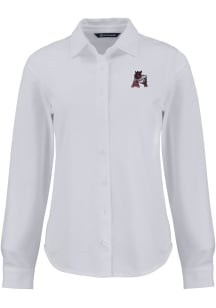 Cutter and Buck Arkansas Razorbacks Womens Vault Advantage Soft Pique Long Sleeve White Dress Shir..