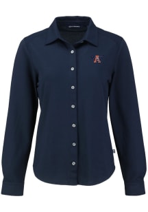 Cutter and Buck Auburn Tigers Womens Vault Advantage Soft Pique Long Sleeve Navy Blue Dress Shirt