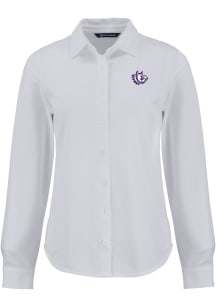 Cutter and Buck TCU Horned Frogs Womens Vault Advantage Soft Pique Long Sleeve White Dress Shirt