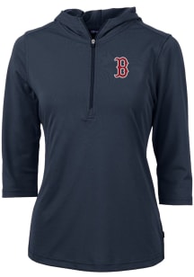 Cutter and Buck Boston Red Sox Womens Navy Blue Virtue Eco Pique Hooded Sweatshirt
