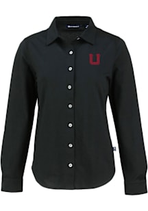 Cutter and Buck Utah Utes Womens Vault Advantage Soft Pique Long Sleeve Black Dress Shirt
