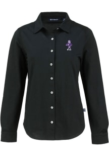 Womens K-State Wildcats Black Cutter and Buck Vintage Advantage Soft Pique Long Sleeve Dress Shirt