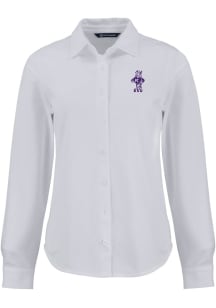 Womens K-State Wildcats White Cutter and Buck Vintage Advantage Soft Pique Long Sleeve Dress Shirt