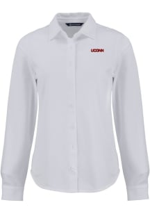 Cutter and Buck UConn Huskies Womens Wordmark Advantage Soft Pique Long Sleeve White Dress Shirt
