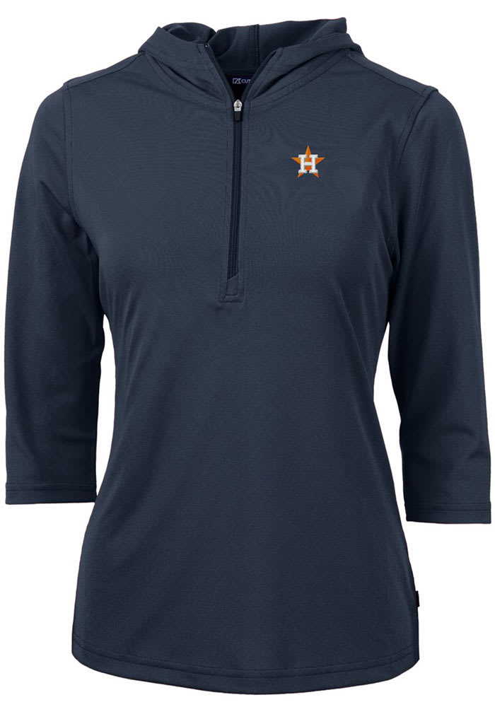 Women's Cutter & Buck Red Houston Astros Virtue Eco Pique Stripe Recycled Quarter-Zip Pullover Top Size: Medium