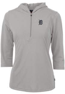 Cutter and Buck Detroit Tigers Womens Grey Virtue Eco Pique Hooded Sweatshirt