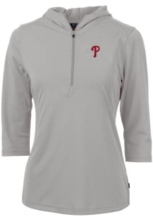 Cutter and Buck Philadelphia Phillies Womens Grey Virtue Eco Pique Hooded Sweatshirt
