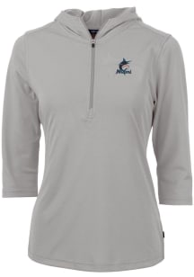 Cutter and Buck Miami Marlins Womens Grey Virtue Eco Pique Hooded Sweatshirt