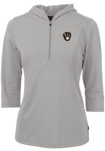 Cutter and Buck Milwaukee Brewers Womens Grey Virtue Eco Pique Hooded Sweatshirt