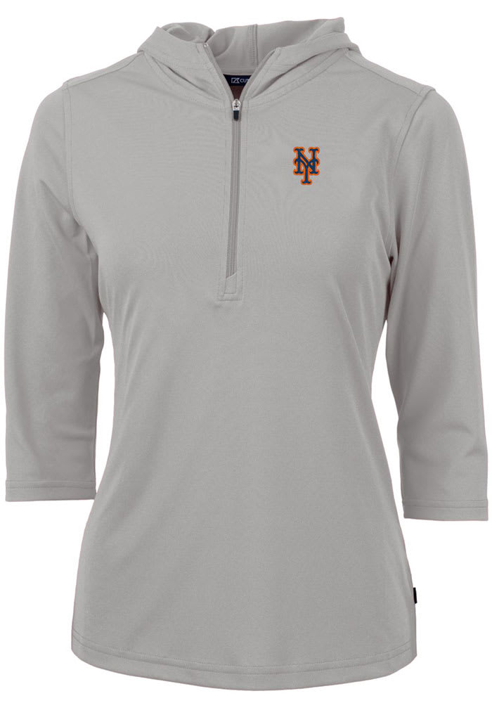 Cutter and Buck New York Mets Womens Grey Virtue Eco Pique Hooded Sweatshirt