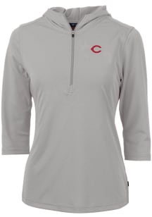 Cutter and Buck Cincinnati Reds Womens Grey Virtue Eco Pique Hooded Sweatshirt