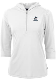 Cutter and Buck Miami Marlins Womens White Virtue Eco Pique Hooded Sweatshirt