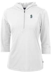 Cutter and Buck Seattle Mariners Womens White Virtue Eco Pique Hooded Sweatshirt