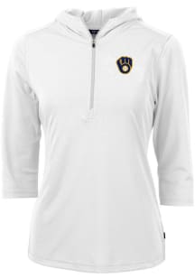 Cutter and Buck Milwaukee Brewers Womens White Virtue Eco Pique Hooded Sweatshirt