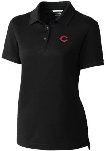 Cutter and Buck Cincinnati Reds Womens Black Advantage Pique Short Sleeve Polo Shirt