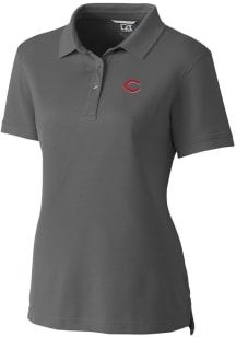 Cutter and Buck Cincinnati Reds Womens Grey Advantage Pique Short Sleeve Polo Shirt