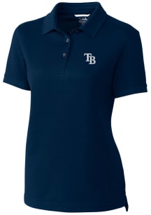 Cutter and Buck Tampa Bay Rays Womens Navy Blue Advantage Pique Short Sleeve Polo Shirt