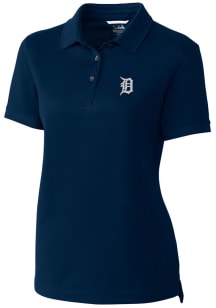 Cutter and Buck Detroit Tigers Womens Navy Blue Advantage Pique Short Sleeve Polo Shirt