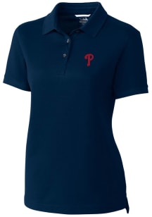 Cutter and Buck Philadelphia Phillies Womens Navy Blue Advantage Pique Short Sleeve Polo Shirt