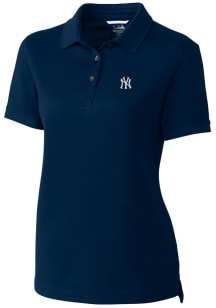 Cutter and Buck New York Yankees Womens Navy Blue Advantage Pique Short Sleeve Polo Shirt