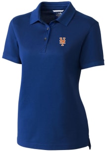 Cutter and Buck New York Mets Womens Blue Advantage Pique Short Sleeve Polo Shirt