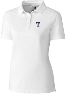 Cutter and Buck Texas Rangers Womens White Advantage Pique Short Sleeve Polo Shirt
