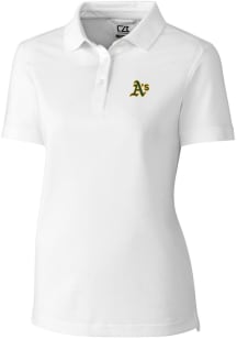 Cutter and Buck Oakland Athletics Womens White Advantage Pique Short Sleeve Polo Shirt