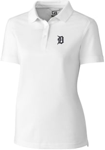 Cutter and Buck Detroit Tigers Womens White Advantage Pique Short Sleeve Polo Shirt