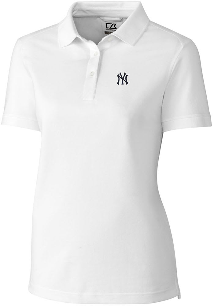 New York Yankees Cutter and Buck Womens White Advantage Pique Short Sleeve  Polo