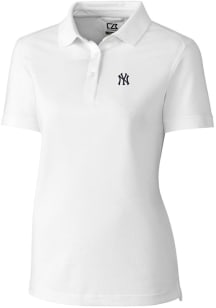 Cutter and Buck New York Yankees Womens White Advantage Pique Short Sleeve Polo Shirt