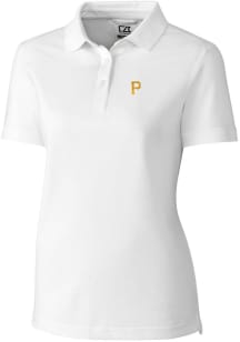 Cutter and Buck Pittsburgh Pirates Womens White Advantage Pique Short Sleeve Polo Shirt