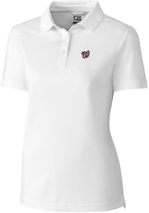 Cutter and Buck Washington Nationals Womens White Advantage Pique Short Sleeve Polo Shirt