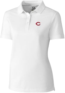 Cutter and Buck Cincinnati Reds Womens White Advantage Pique Short Sleeve Polo Shirt