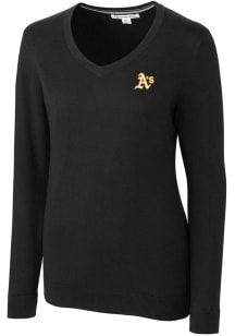 Cutter and Buck Oakland Athletics Womens Black Lakemont Long Sleeve Sweater