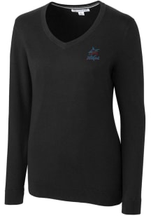 Cutter and Buck Miami Marlins Womens Black Lakemont Long Sleeve Sweater