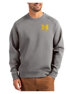 Mens Michigan Wolverines Graphite Cutter and Buck Alumni Roam Crew Sweatshirt