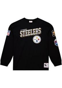 Mitchell and Ness Pittsburgh Steelers Black Training Camp Vintage Long Sleeve Fashion T Shirt