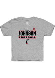 Isaiah Johnson Youth Grey Cincinnati Bearcats NIL Stacked Box Short Sleeve Player T-Shirt