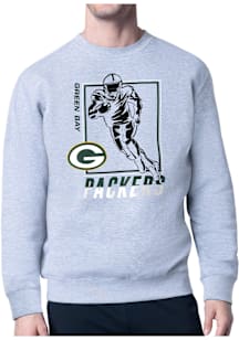 Starter Green Bay Packers Mens Grey Grid Long Sleeve Crew Sweatshirt