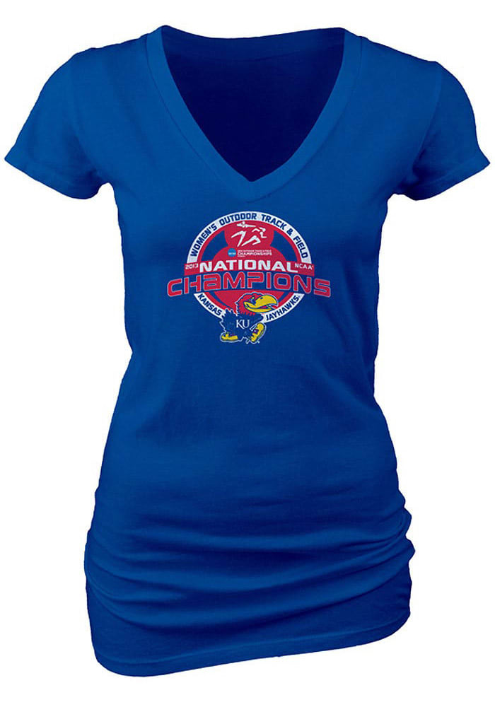 Kansas Jayhawks Juniors Blue Track Champ V-Neck T-Shirt