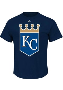 Majestic Kansas City Royals Navy Blue Oversized Crown Short Sleeve T Shirt